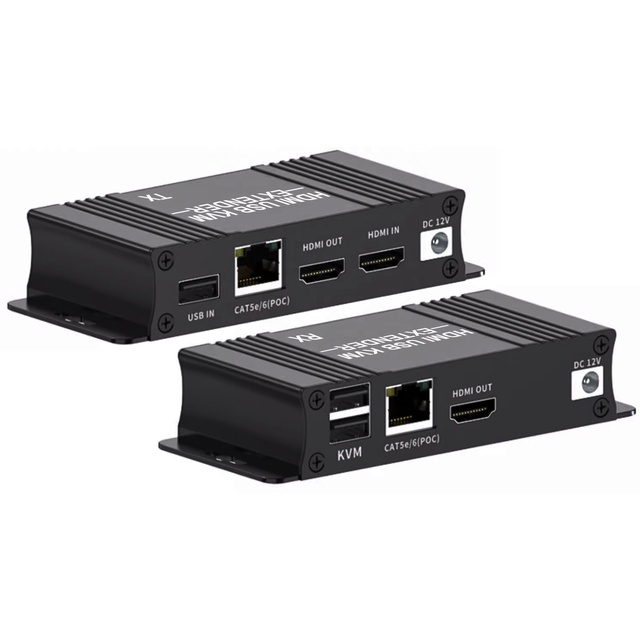 Full HD 1080P KVM Extender 164ft 60m Extender Over Single Cat5 Cat6 Cable with IR Remote Control POC Power