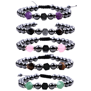 Bracelet élastique tendance unisexe en perles de 8 mm en hématite naturelle <span class=keywords><strong>pour</strong></span> la thérapie par le yoga, le soulagement de <span class=keywords><strong>l</strong></span>'anxiété et les fiançailles (vente en gros) - Product Image 1