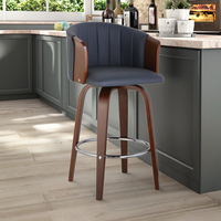 Tabouret de Bar haut de comptoir moderne de luxe nordique réglable contreplaqué de placage de noyer foncé salle à manger en cuir synthétique pivotant à 360 degrés