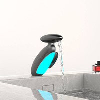 Robinet de lavabo moderne de luxe en laiton avec capteur tactile sans contact pour salle de bain, robinet de lavabo gris canon avec LED, robinet de toilette
