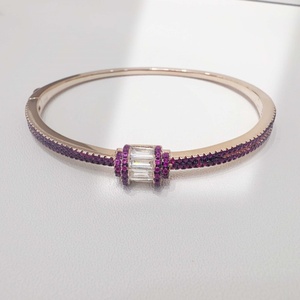 Custom plata 925 Silver Bangle With Baguette Cut Bangle Crystal Rhinestones Geometric Design Classic Women's Wedding Bracelets - Product Image 4