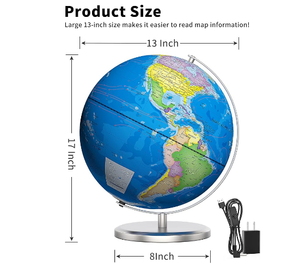 Globe mondial illuminé globes éducatifs avec <span class=keywords><strong>carte</strong></span> imprimée pour l'apprentissage en classe des enfants lampe globe LED avec base en métal stable - Product Image 2