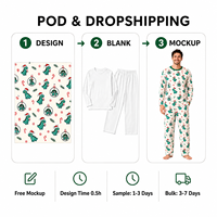 Ensemble de pyjamas de Noël personnalisés en polyester avec motif dinosaure et chapeau de Père Noël pour toute la famille (hommes, femmes, enfants) – Dropshipping POD MOQ 1PC