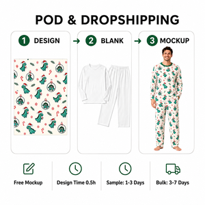 Set Piyama Natal Dinosaurus Santa Kustom untuk Keluarga, Pakaian Tidur Poliester Pria Wanita Anak, Dropshipping POD MOQ 1PC - Product Image 4