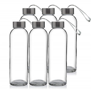 Garrafa de Água de Vidro Transparente Reutilizável de 300ml 500ml 750ml, Garrafa de Água de Vidro Borossilicato Personalizada com Tampas - Product Image 2