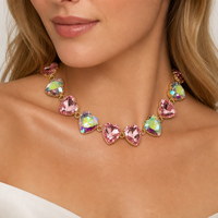 Grand collier cœur en cristal rose AB 27 mm, élégant et simple, avec cristaux multicolores, pour défilé de mode, pour femme
