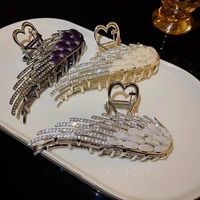 Promotion : Grande pince à cheveux en alliage, motif ailes d'ange et cœur brillant entièrement orné de strass, type pince requin