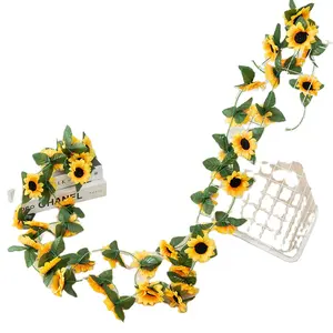 Decorazione della casa fiore girasole viti fiore Wall Sticker Rattan String Light ghirlanda di fiori artificiali