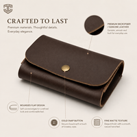 Pochette Mini Imperméable en Cuir Véritable avec Rabat à Bouton-Pression, Porte-Cartes et Porte-Monnaie, Cadeau d'Entreprise OEM, Impression Sérigraphique, Vente en Gros