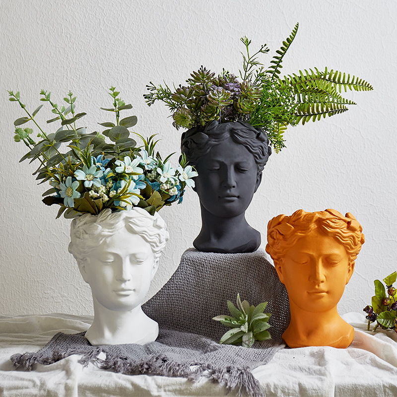 Retro Jardín Estatua Plantador Nórdico Diosa Cabeza Planta Retro Jardín Estatua Plantador Nórdico Diosa Cabeza Planta