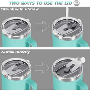 Gobelet isotherme premium en acier inoxydable de 40 oz avec poignée et paille, anti-fuite, pour le bureau, la salle de sport et l'extérieur - Product Image 2