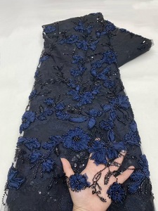 NI.AI 100% Polyester Weinrote Luxus <span class=keywords><strong>3D</strong></span>-<span class=keywords><strong>Blumen</strong></span> Netzspitze Bestickter Mesh-Stoff mit Perlen und Schwerer Verzierung für Hochzeiten und Feiern C414 - Product Image 5