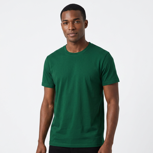 T-shirt décontracté pour homme, vert, 100% coton, manches courtes, col rond, coupe classique, couleur unie - Product Image 1