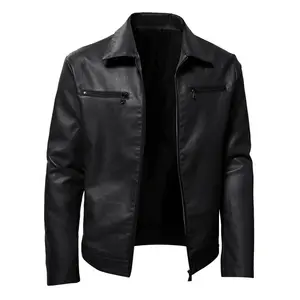 Men's Double Zipper Decoration Punk Leather Jacket Fashion Slim Men's Biker Clothes Solid color lapel PU leather jacket men
