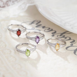 9 Wholesale 4*8mm Marquise Cut Color Gemstone <b>925</b> <b>Silver</b> <b>Rings</b> Adjustable Natural Stones Office Wear Jewelry For Women - Product Image 3