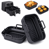 Lot de 2 doublures en silicone LFGB pour friteuse à air, carrées et pliables, plateaux de cuisson rectangulaires antiadhésifs, compatibles four, pour friteuses à double panier