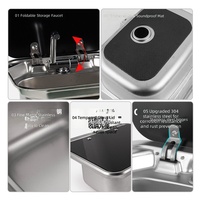Évier de cuisine compact et pliable pour caravane, en acier inoxydable SUS304 avec couvercle, pour camping-car, bateau, yacht, cuisine mobile miniature, OEM personnalisé