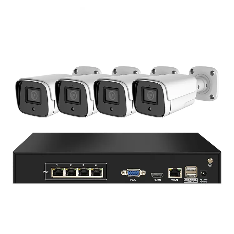 New Style H.265 4 Channel 5MP Bullet Security IP Surveillance Camera Systems