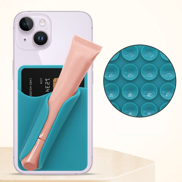 Custom Silicone Suction Cup Lipstick Lipgloss Holder Phone Credit Card Wallet Pouch Silicone Lip Balm Glaze Holder Card Sleeve