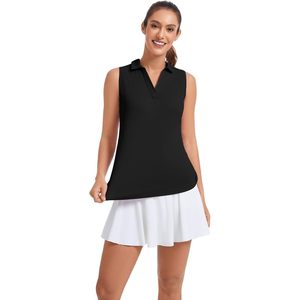Polo sans manches pour femme, col en V, séchage rapide, haut de tennis, longueur normale, 100 % polyester, tissu tricoté, vêtements de sport - Product Image 6