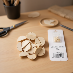 Pezzi di legno semicircolari ILAN 25x12mm 16 pezzi per artigianato - Product Image 2