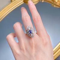 Bague de mariage pour femme en argent sterling 925 plaqué rhodium, incrustée de zircone cubique micro-incrustée, elliptique, bleu Tanzanie