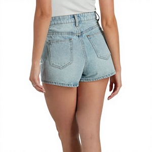 Shorts de Mezclilla de Cintura Alta con Detalles Desgastados y Agujeros, Estilo Casual de Verano para Mujer, Shorts de Mezclilla de Algodón Azul Claro - Product Image 2