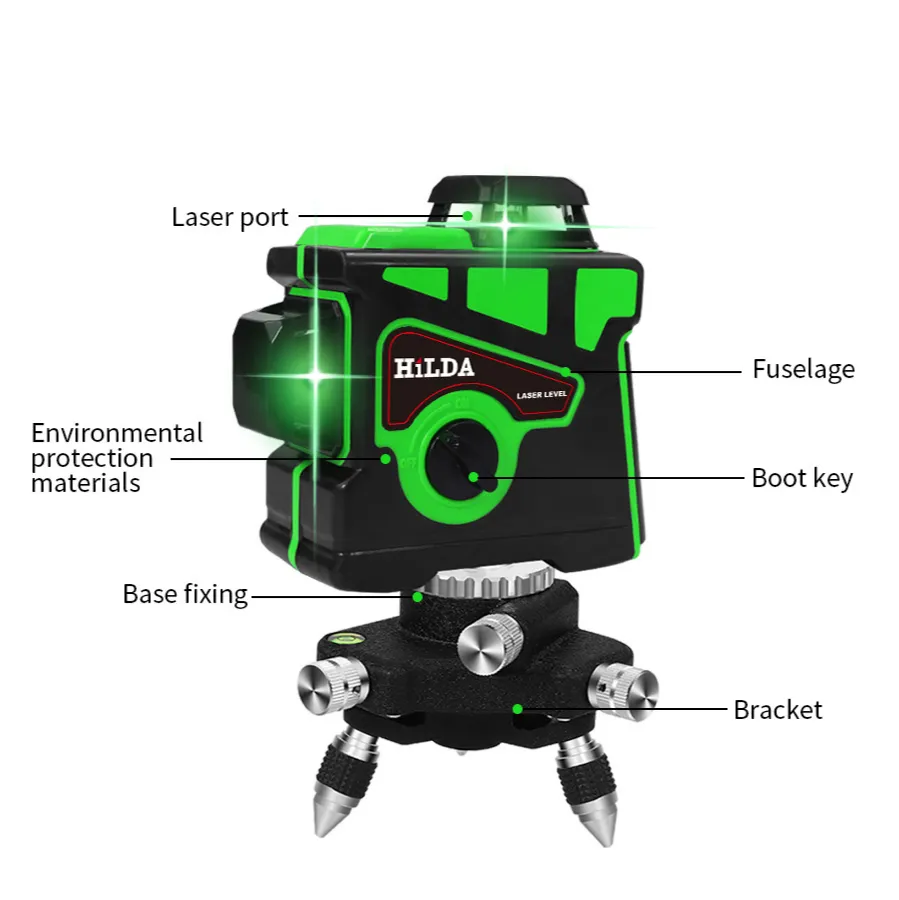Nível de lazer verde feixe laser cruz linha autonivelante 12 3d ferramenta de auto máquina de nivel de construção rotativo nível do laser de 360 graus