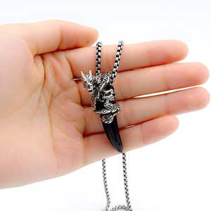 Yunnique Dragon Tooth Animal Zodiac Pendant Necklace Stainless Steel Black Gemstone Unisex Gift Jewelry - Product Image 5