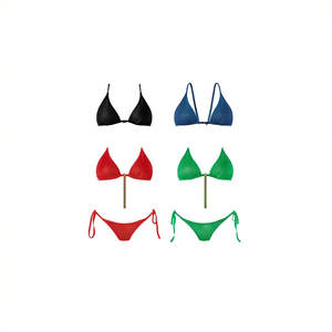 Set Bikini HDJ con Top a Stringa e Slip, Taglie 42 44 46 48, Colori Nero Rosso Verde Blu, in Maglia Elasticizzata a Tinta Unita - Product Image 1