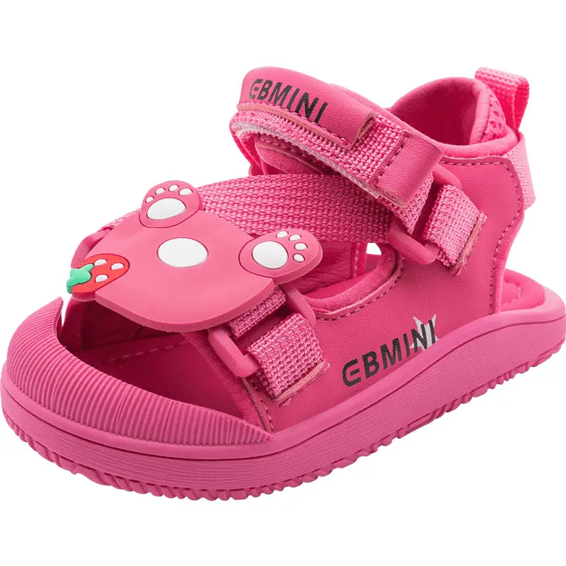 Ebmini summer cute strawberry bear tip-binding non-slip soft sole baby and little kids toddler sandals