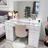 Coiffeuse Moderne en Bois avec Miroir et Tiroirs, Bureau de Maquillage pour Chambre à Coucher