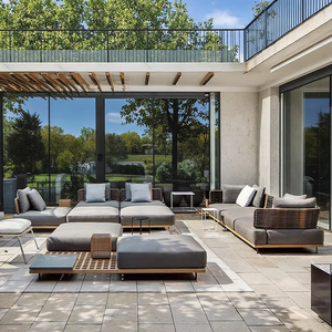 Fauteuils poufs de jardin en forme de lit de <span class=keywords><strong>piscine</strong></span>, grands fauteuils confortables, ensemble de canapés en aluminium, ensemble de canapés de jardin, tissus de canapés d'extérieur - Product Image 2