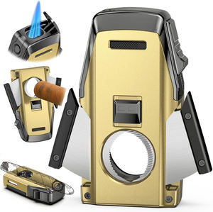 Luxury Metal Cigar <b>Lighters</b> <b>Smoking</b> <b>Accessories</b> Retro Jet Torch <b>Lighter</b> Windproof with Cigar Holder - Product Image 1