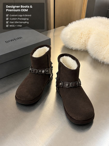 Luxury Designer Dark Chocolate Suede Studded Snow <b>Boots</b> Men <b>Women</b> High Quality Winter Warm Bottes Botas Chaussures Tenis New - Product Image 1