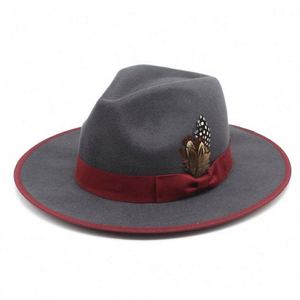 Classic Fedora Hats with Feather Wide Brim Wool Felt Hat for Travel Vintage Style Casual Party Outdoor Unisex All Seasons - Product Image 6