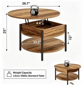 <span class=keywords><strong>Mesa</strong></span> de centro redonda elevable de madera, éxito de ventas, equipada con estantes - Product Image 2