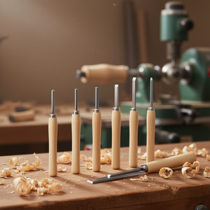 Set di scalpelli per tornio da legno, 8 pezzi, lame in acciaio, punta dritta, utensili per tornitura del legno, per tornio con manici in legno - Product Image 2