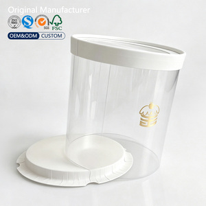 Boîte à gâteau cylindrique ronde en PET, base en papier pliable avec couvercle, boîte d'emballage pour gâteau d'anniversaire ronde de qualité alimentaire avec logo personnalisé - Product Image 3