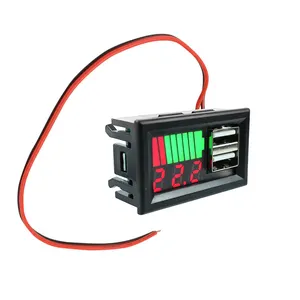 Voltímetro montado en el vehículo Panel de pantalla LED Luz indicadora de capacidad de voltaje con USB