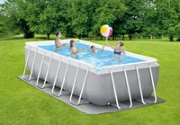 필터 펌프, 파랑, 220*150*60cm 여름 놀이 물 없는 금속 구조 직사각형 수영장