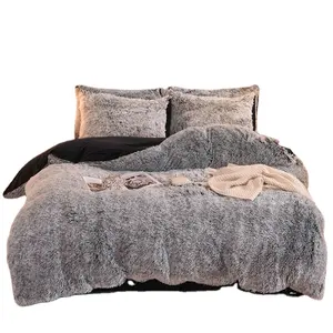 Luxury Winter Faux Fur Multi Color Plush Shaggy Velvet Fluffy Winter Bed Sheets Warm 2022 Duvet Cover Bedding Set