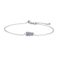 Pulsera de Plata de Ley 925 con Baño de Rodio y Moissanita, Corte Triple Piedra, Cadena Ajustable, Certificación GRA, Hipoalergénica, Lujo