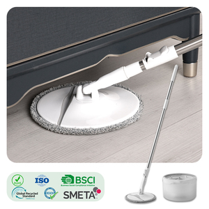Serpillère plate mains libres amovible en microfibre avec manche extensible et essorage rotatif pour déshydratation à 80-90% eau sale/propre - Product Image 3