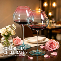 Verre à vin rouge Shunstone personnalisé, coloré, sans plomb, soufflé à la main, à pied fin, dégradé, élégant, style américain