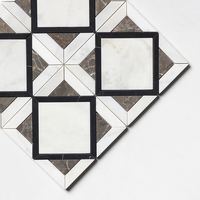 Mosaïque géométrique moderne en marbre naturel noir et blanc, parquet de 8 mm d'épaisseur, crédence murale en jet d'eau pour cuisine et salle de bain