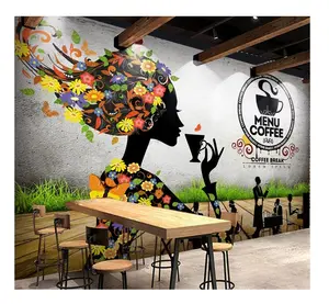 Fondo personalizado de decoración de café, impresión a todo color, revestimiento de pared extraíble, mural, papel tapiz para negocios
