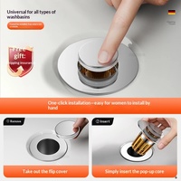 Bonde de lavabo escamotable anti-fuite en acier inoxydable avec filtre anti-odeur et plaque rabattable, design moderne et minimaliste