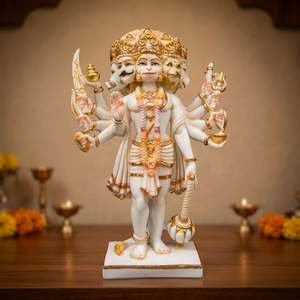 Estatua Tradicional de Hanuman Panchmukhi de Resina Hecha a Mano de 17.5 Pulgadas |   Ídolo de Hanuman de Cinco Caras para Mesa, Templo en Casa, Espiritual - Product Image 2