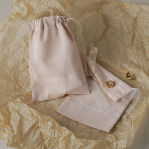PandaSew Custom Logo Lightweight Cotton Sack Organza-Trimmed Drawstring Packaging Bag <b>Ring</b> Earring Necklace Jewelry Pouch - Product Image 6